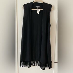 NWT Neiman Marcus 100% Cashmere Open Front Sleeveless Fringe Vest, Black, L